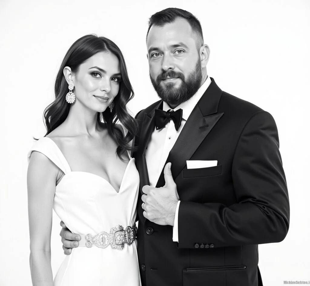 Elegant black and white wedding portrait of bride in gown and groom in tuxedo — Monochrome Memories